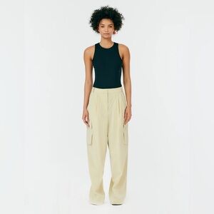 Tibi Stella Wide Leg Cargo Trouser in Powder yellow Nylon size 2